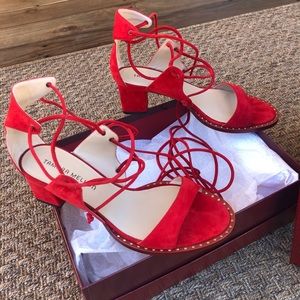 Tamara Mellon “Dare 55” red suede sandals